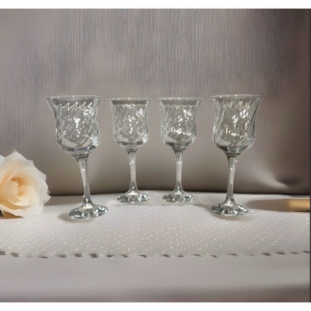 4) Spiral Design, Bell Shaped Wine Glasses 7.5"H - Picture 2 of 2